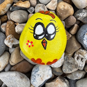 Hand painted yellow bird rock art painted pebble painted stone painted rock