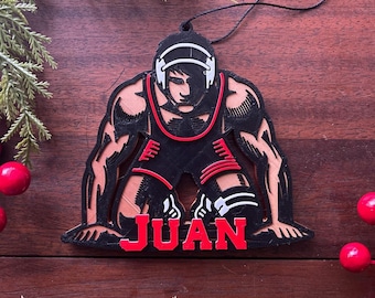 Adorno de lucha libre personalizado con nombre personalizado: decoración navideña de luchador de secundaria y universidad.