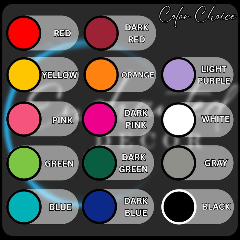 Puede incluir: Tabla de selecci&oacute;n de colores con 15 opciones de colores diferentes. Los colores est&aacute;n dispuestos en cinco filas de tres colores cada una. Los colores son rojo, rojo oscuro, amarillo, naranja, morado claro, rosa, rosa oscuro, blanco, verde, verde oscuro, gris, azul, azul oscuro y negro.