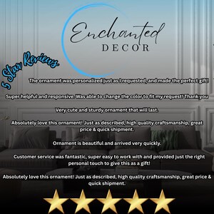 Puede incluir: Cinco estrellas de rese&ntilde;as para Enchanted Decor. Las rese&ntilde;as de los clientes destacan el adorno personalizado, el env&iacute;o r&aacute;pido y la alta calidad de la artesan&iacute;a.
