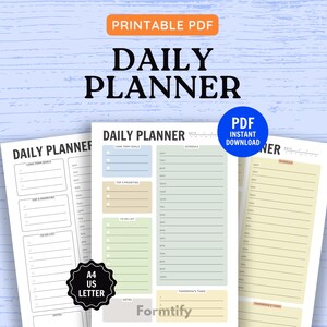 Printable Daily Planner PDF | A4 & US Letter | Schedule, To-Do List, Priorities, Goals | Digital Download