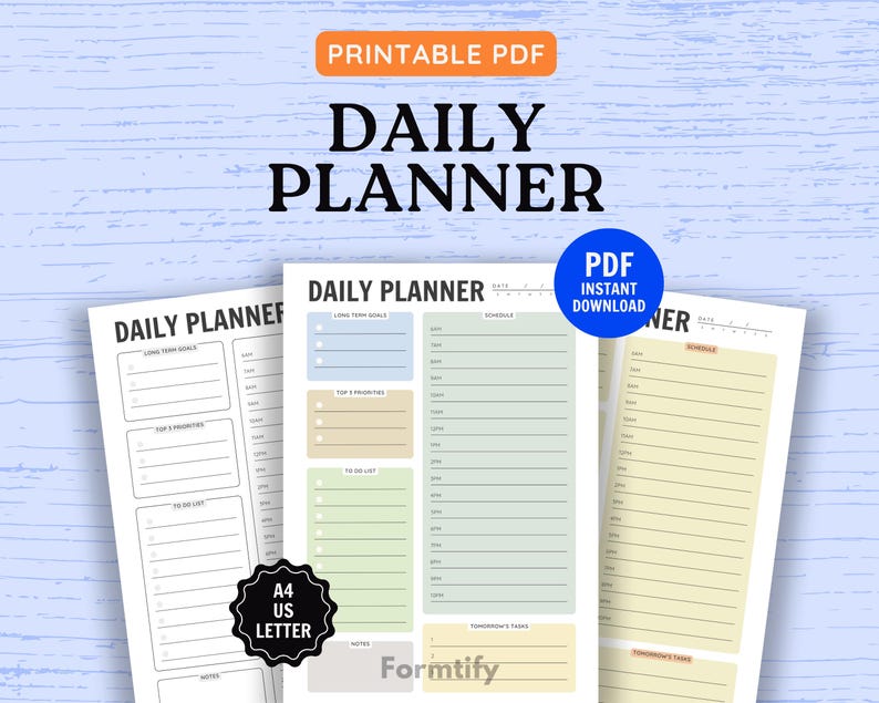 Printable Daily Planner PDF | A4 & US Letter | Schedule, To-do List ...