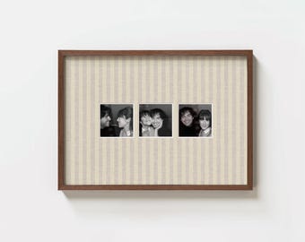 Custom Linen Effect Photo Mat Stripe 3 Photo Horizontal Personalised Passepartout Wall Art Print (UNFRAMED & FRAMED)