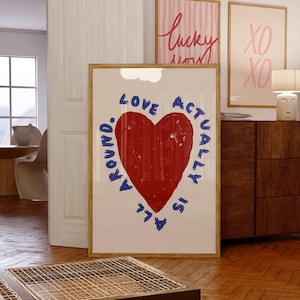 Love actually is all around Print | Red Blue Love Quote Trendy Wall Art (Digital Download)