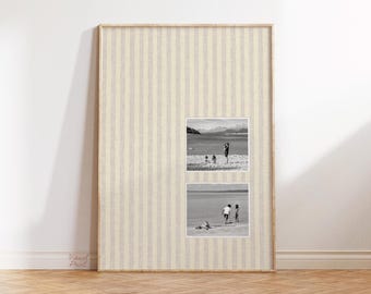 Custom Linen Effect Beige Photo Mat 2 Photos Stripe Wall Art Personalised Print (DIGITAL DOWNLOAD)