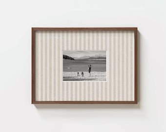 Custom Linen Effect Horizontal Photo Mat Stripe Wall Art Personalised Passepartout Print (PHYSICAL UNFRAMED & FRAMED)