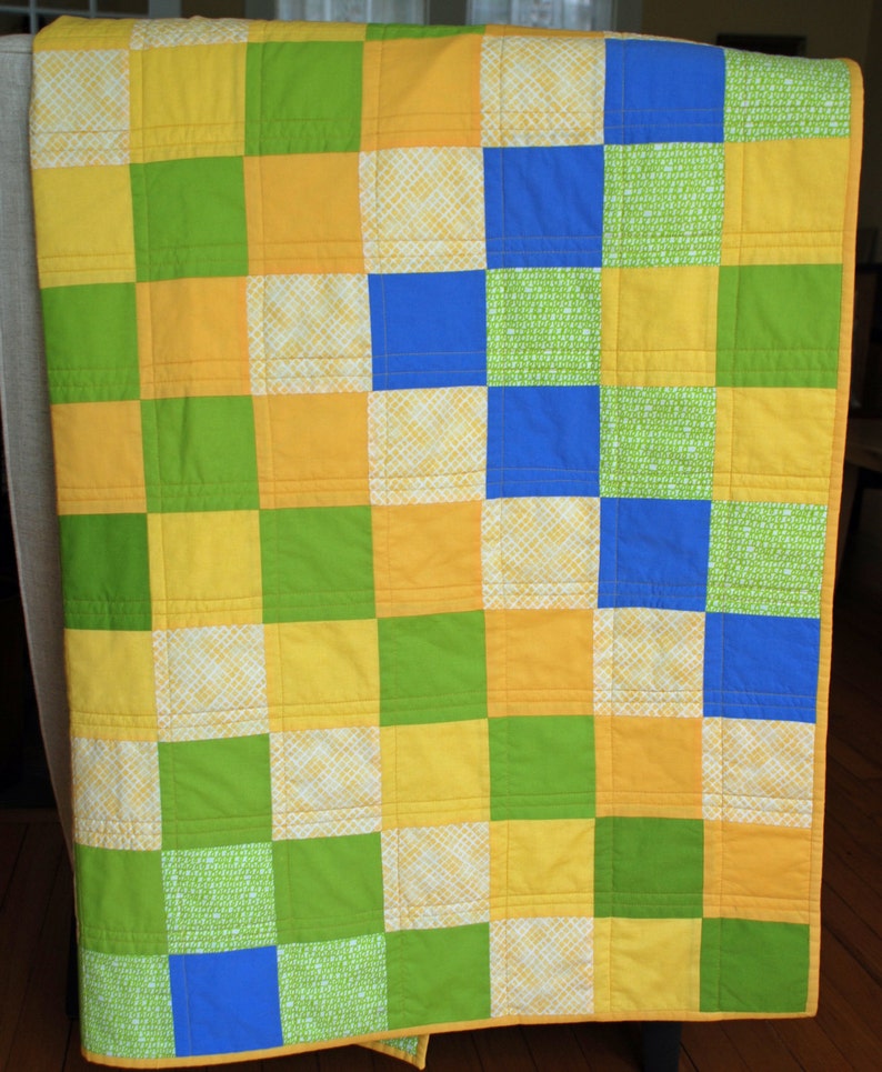 Green Yellow and Blue Handmade Quilt Etsy