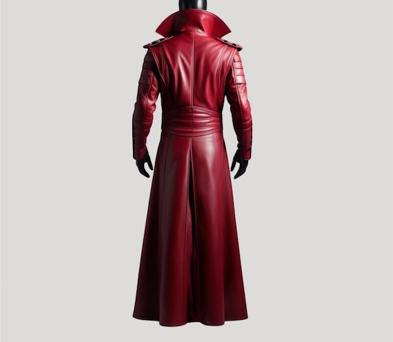 Trench rosso in pelle di prima qualità Cappotto in pelle rossa