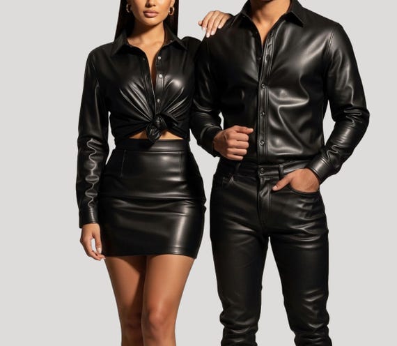 Matching Black Leather Outfit Set: Handmade Edgy Streetwear