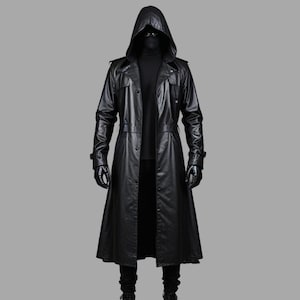 Premium Leather Black Trench Coat Cow Leather Men Long Hooded Coat Men Leather Halloween Costume men Stylish Duster Coat Gift for Him Etsy UK