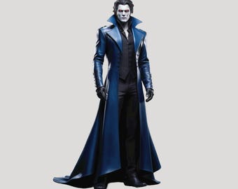 Premium Leather Blue Trench Coat - Handmade Halloween Vampire Coat - Men Leather Gothic Costume - Real Leather Long Coat - Gift For Him