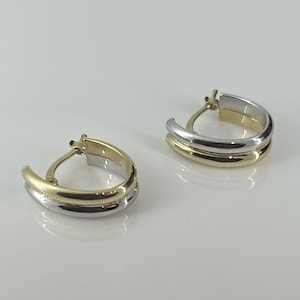9ct Two Colour Gold Hoop Earrings. Ref:SH4843