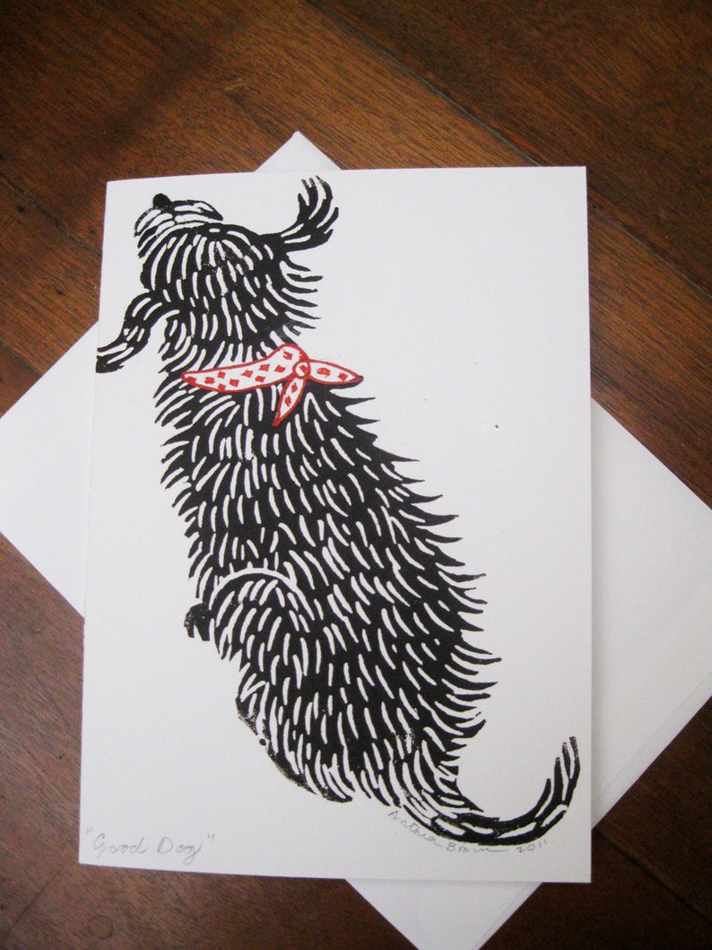 Good Dog, original linocut card image 2