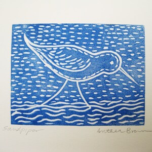 Sandpiper, linocut card, printmaking image 3