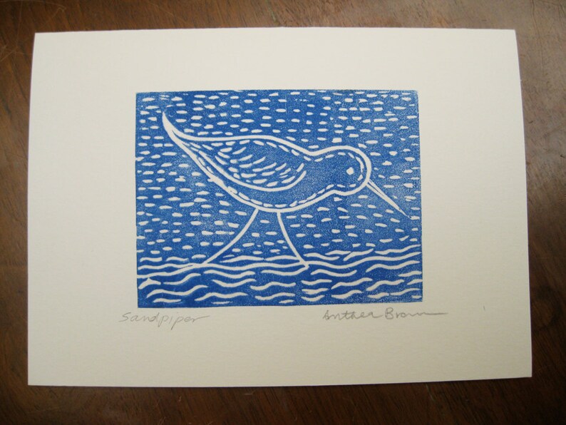 Sandpiper, linocut card, printmaking image 2