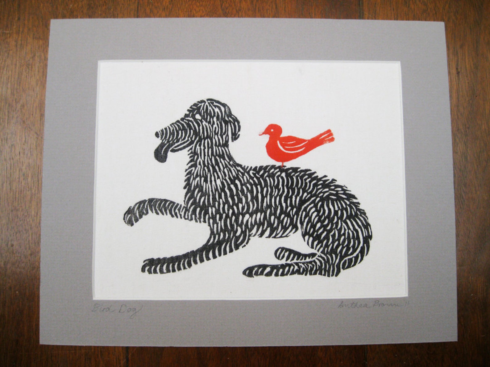 Bird Dog, Original Linoblock Print on Linen Etsy
