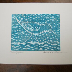 Sandpiper, linocut card, printmaking image 4