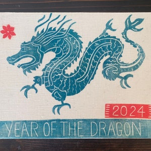Year of The Dragon, linocut print on canvas image 2