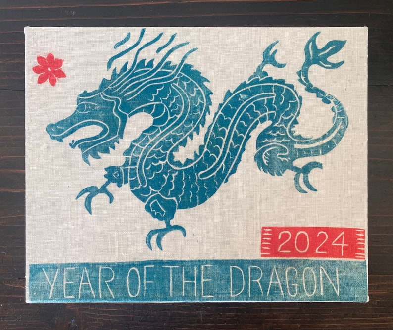 Year of The Dragon, linocut print on canvas image 2