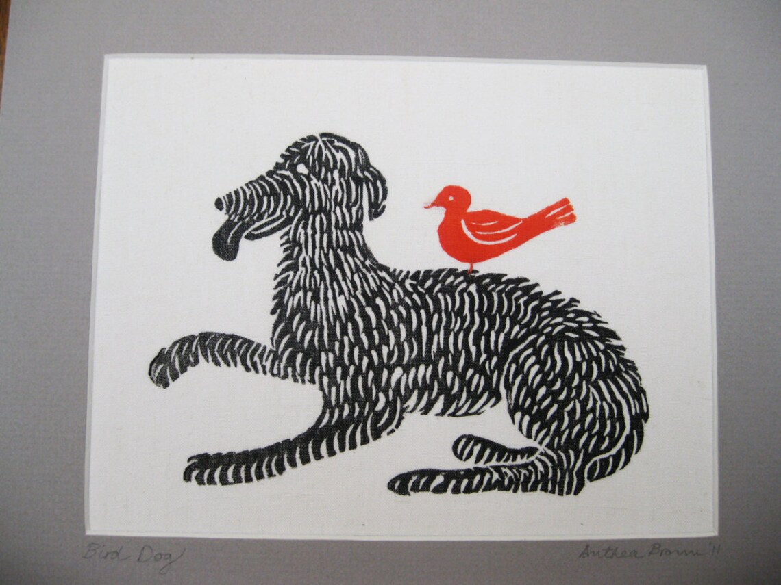 Bird Dog, Original Linoblock Print on Linen Etsy
