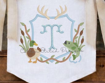 Wildlife Monogram Crest Satin Fill Stitch Machine Embroidery Design Digital Download
