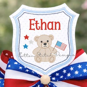 Patriotic Teddy Bear Embroidery Design: 4th of July Sketch (Digital Download)