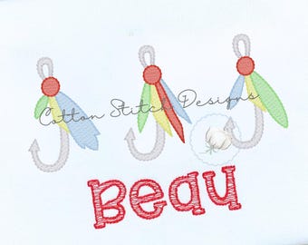 Fishing Lure Trio Sketch Stitch Machine Embroidery Design Digital Download