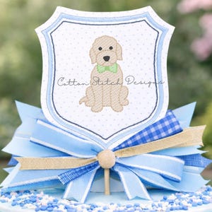 Mini Golden Doodle Puppy with Bow Tie Sketch Machine Embroidery Design Digital Download