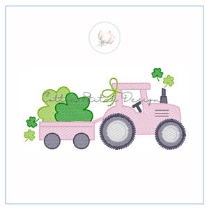 Shamrock Girl Tractor Sketch Stitch Machine Embroidery Design Digital Download