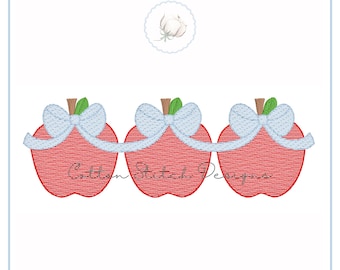 Apple Trio with Bow Sketch Stitch Machine Embroidery Design Digital Download