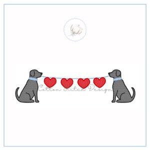 Dogs with Hearts Banner Sketch Stitch Machine Embroidery Design Digital Download