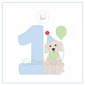 Puppy Birthday Sketch Stitch Embroidery Design: Party Animal Number One (Digital Download)