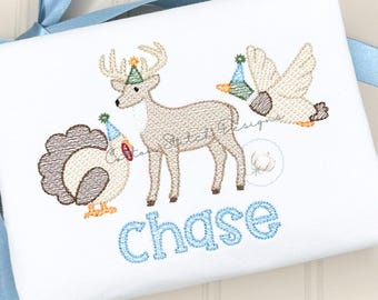 Födelsedag Wildlife Trio Skiss Stitch Maskinbroderidesign Digital nedladdning