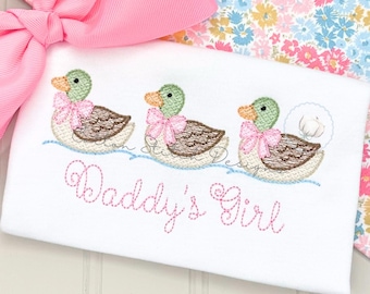 Girl Mallard Duck Trio with Bow Sketch Stitch Machine Embroidery Design Digital Download