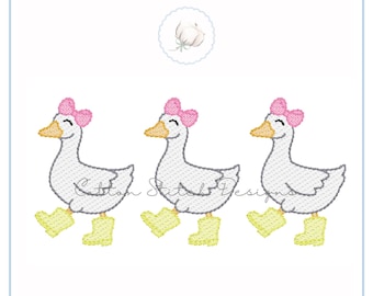 Spring Goose Bow Trio Sketch Stitch Embroidery Design (Digital Download)