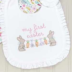 Diseño de bordado a máquina con diseño de conejito de Pascua con hilo, descarga digital