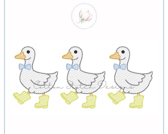 Spring Goose Trio Embroidery Design: Bow Ties, Rain Boots (Digital Download)