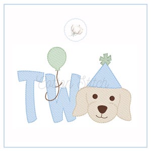 Puppy Birthday Two Sketch Machine Embroidery Design, Puppy Birthday Embroidery File, Light Fill Quick Stitch Embroidery Design