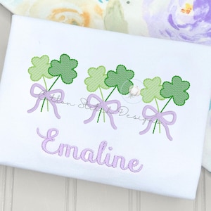 Shamrock Flower with Bow Trio Sketch Stitch Machine Embroidery Design Digital Download