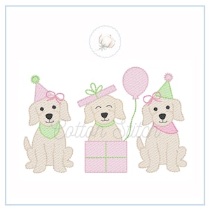 Party Puppy Trio Sketch Stitch Embroidery Design (Digital Download)