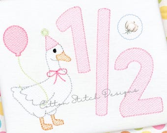 Goose Half Birthday Sketch Stitch Machine Embroidery Design Digital Download