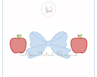 Apple Bow Sketch Stitch Machine Embroidery Design Digital Download