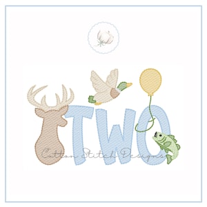 Wildlife Birthday Two Sketch Embroidery Design (Digital Download)
