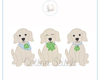 Shamrock Puppy Trio Sketch Stitch Embroidery Design (Digital Download)