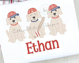 Trio de chiots de baseball en téléchargement numérique au point de croquis de broderie Machine