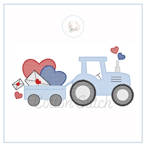 Desenho de bordado de máquina de ponto de esboço de trator Valentine, desenho de bordado de ponto rápido de preenchimento leve