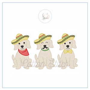 Cinco de Mayo Fiesta Puppies Bordado Design, Filhote de cachorro com Sombrero Quick Stitch Sketch Fill Design, México Bordado Design