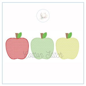 Apple Trio Sketch Embroidery Design, Back to School Apples Light Fill Quick Stitch Embroidery Design