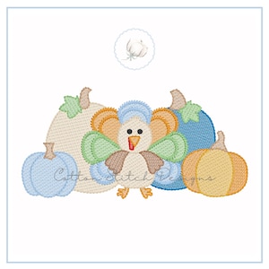 Turkey Pumpkin Patch Sketch Stitch Machine Embroidery Design Digital Download