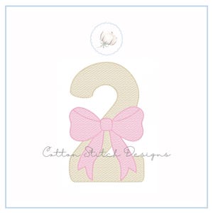 Number Two with Bow Sketch Stitch Machine Embroidery Design Digital Download